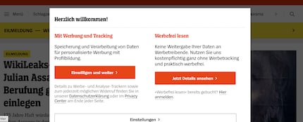 Anche meno, dai: cookie banner su spiegel.de.