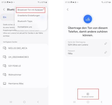 L'S24 di Samsung consente già di avviare i propri Auracast. Il supporto nativo sarà disponibile a partire da Android 15.