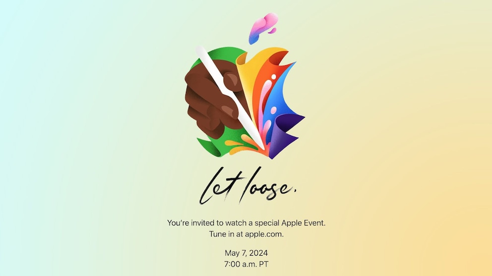 The invitation to the event is colourful. The Pencil dispels any doubts: The new iPads are coming on 7 May.