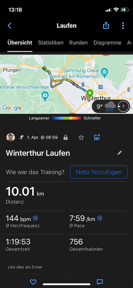 La primissima corsa ufficiale di preparazione: 10 km in 1:20 ore.