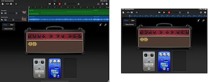 GarageBand: solo sull'iPad grande posso vedere lo strumento e le tracce contemporaneamente.