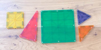 These are the shapes in the set of 100. Triangles dominate.