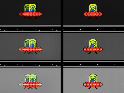 Registrazioni di oggetti in movimento. Sul display OLED (a destra), i pixel cambiano stato così rapidamente che non c'è quasi nessun effetto ghosting. Molto diverso che sul mini display a LED (a sinistra).