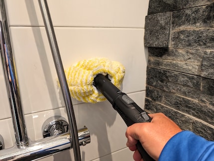 I can clean tiles really well. Glass doors also work, but not as well.