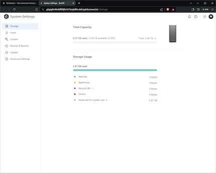 The system settings will show you how much memory is free. A total of 3.48 TB is available.