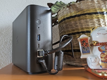 Power button, reset button, USB-A, USB-C, RJ45 and power connection
