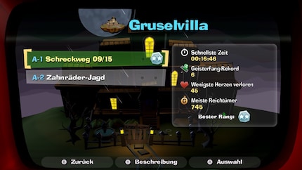 Unlike in the other Luigi’s Mansion games, I start my mission from the selector and then see an overview of my achievements on the final screen.