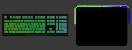 Nell’app di configurazione «Synapse» le zone illuminate del tappetino sono visualizzate chiaramente (a destra).