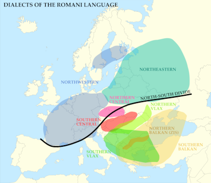 La distribuzione dei maggiori dialetti romaní in Europa.
