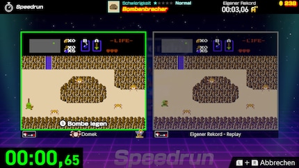 During a speedrun, I can choose to see a replay of my best performance on the right.