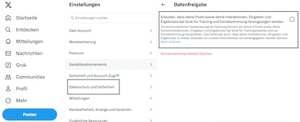 Puoi fermare la raccolta di dati sotto «Grok» nelle impostazioni sulla privacy.