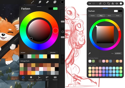 La selezione dei colori a sinistra da Procreate, a destra da GoPaint.