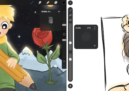 Riesco a malapena a vedere l'anteprima del pennello di GoPaint sulla destra, mentre non ho problemi con Procreate.