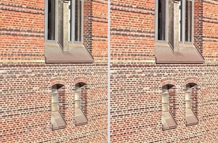 Sezione estremamente ingrandita della fotocamera ultragrandangolare dell'iPhone 15 Pro (a sinistra) e dell'iPhone 16 Pro (a destra). Riconosci più texture? Io no.