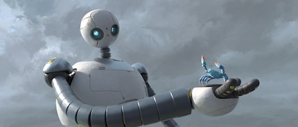 Riesci a vedere le nuvole «dipinte» sullo sfondo? Non è facile descrivere lo stile di animazione de «Il robot selvaggio».