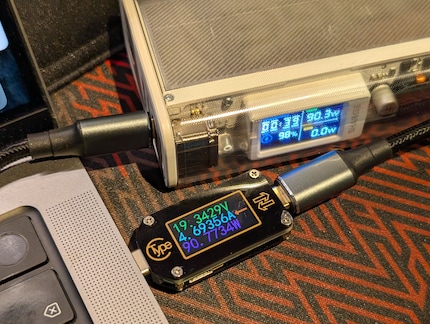 My MacBook is charged with up to 90 watts via USB-C.