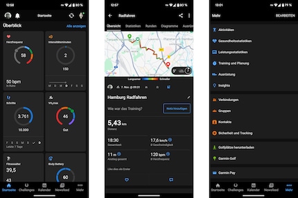 L'app Garmin: pagina iniziale per una panoramica, tracciamento dettagliato e molte impostazioni.