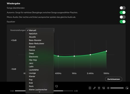 Spotify consente di impostare molti generi separatamente grazie all'equalizzatore.
