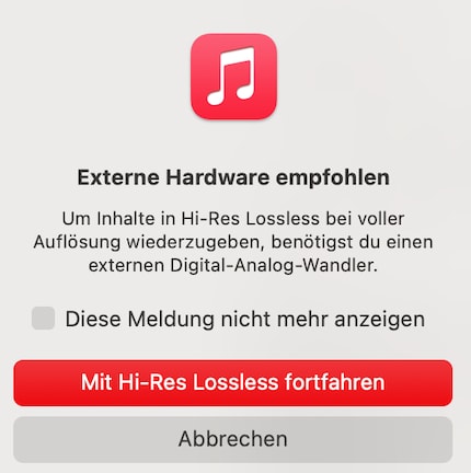 Per l'Hi-Res-Lossless, Apple Music consiglia un convertitore DAC esterno.