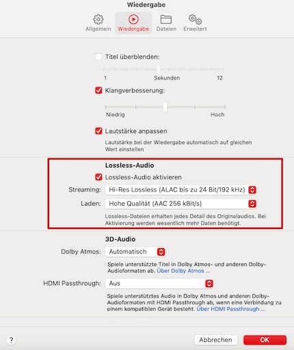 L'audio lossless è particolarmente utile in modalità wired.
