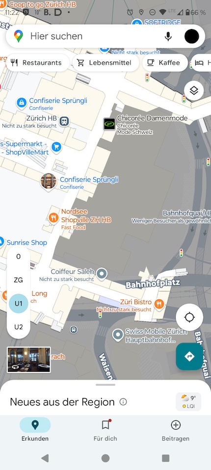 La mia salvezza a Zurigo: le mappe interne della stazione ferroviaria principale. Sul lato sinistro, seleziono il piano da visualizzare.