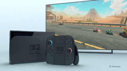Il nuovo dock con il logo Switch 2 e gli accessori del controller Switch.