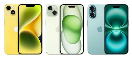 In particolare, i colori sono diversi: iPhone 14, 15 e 16 (da sinistra a destra).