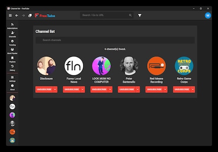 Puoi importare i canali sottoscritti dal tuo account YouTube in FreeTube. Naturalmente, puoi anche aggiungerne di nuovi direttamente nell'app.