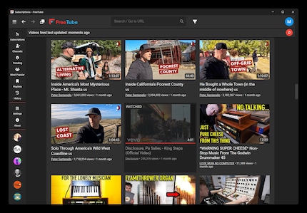 I contenuti del feed non sono influenzati da un algoritmo in FreeTube, ma si basano esclusivamente sui canali a cui sei iscritto.