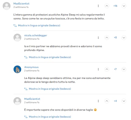 Gli Alpine SleepDeep sono molto apprezzati dalla Community Galaxus.