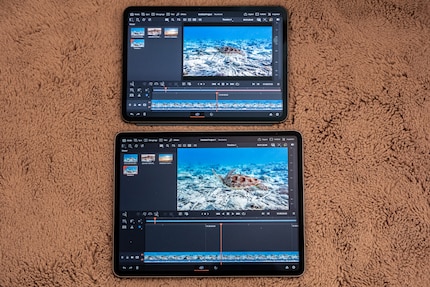 L'iPad Air (sotto) esegue il rendering dei video in 4K con facilità e quasi alla stessa velocità dell'iPad Pro.