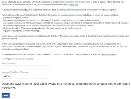 Con WhatsApp, l'obiezione non riguarda le funzioni di IA generativa.