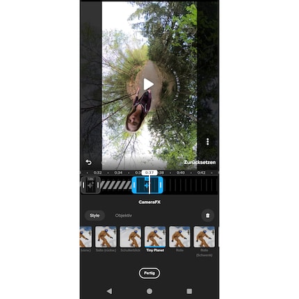 Gli effetti speciali della fotocamera, come la vista di un piccolo pianeta, possono essere aggiunti rapidamente nell'app Quik.