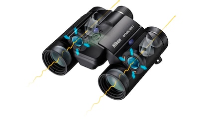 Nikon dichiara che il binocolo compensa l'80 percento delle vibrazioni causate dai movimenti della mano.