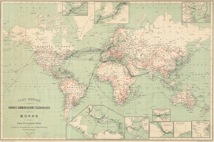 Telegraph world map from the LIPS Cartographic Institute of Bern, 1903.