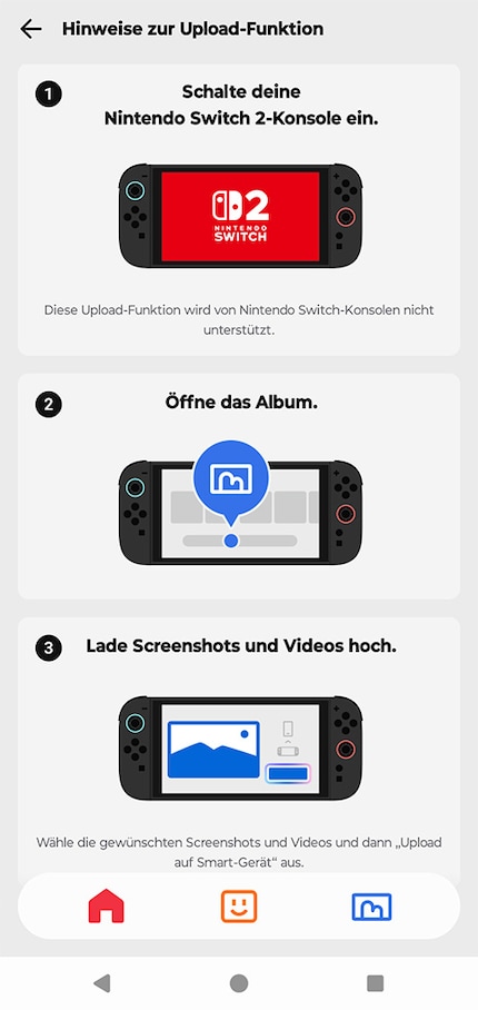 Il caricamento semplificato di immagini sullo smartphone è possibile solo per lo Switch 2.