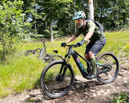 E-biking with a smile on my face.