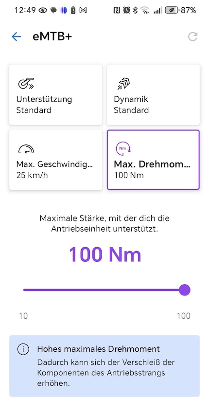 The performance parameters can be adjusted in the Bosch eBike Flow app.