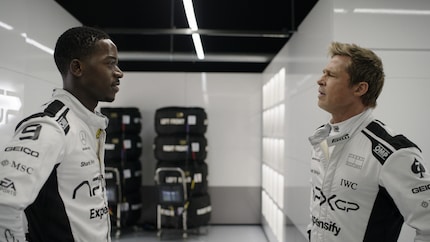 Damson Idris (left) plays a sort of young version of Lewis Hamilton – just considerably less successful.