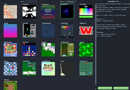 All officially available colour games and demos for the Thumby Color. All black-and-white games from the previous console are compatible too.