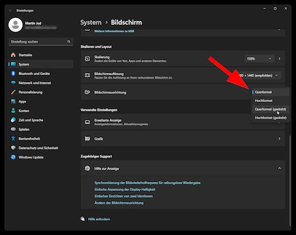 You can change the display orientation in the settings under System > Display > Scale & layout.