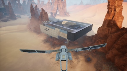 On the left, the wings of a large ornithopter protrude from the wall. I hate everything about this base.
