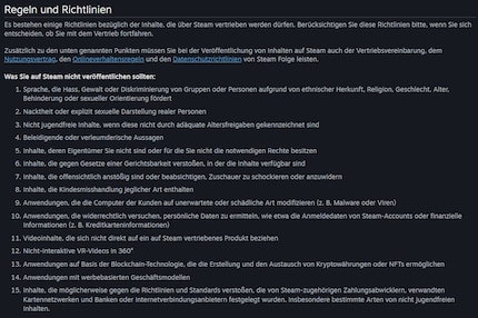 The 15th rule is a new addition to the Steam guidelines.