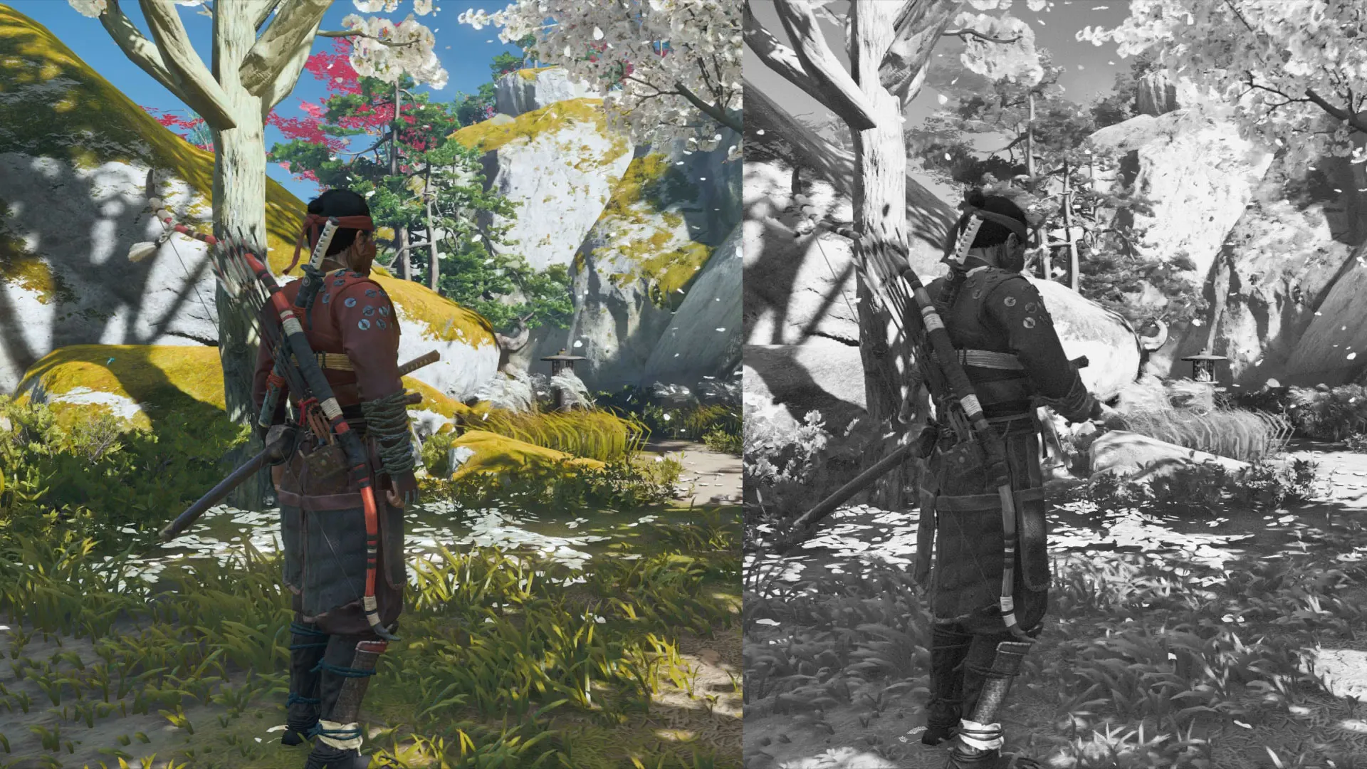 Kurosawa mode makes the game look like an old samurai movie.