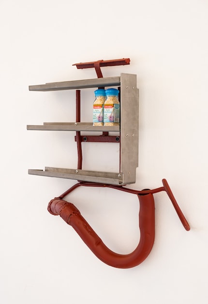 Most of the shelves are made from scrap parts.