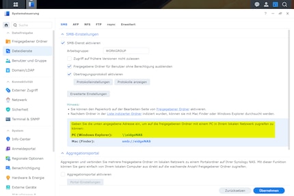 Con Synology, l'indirizzo di rete si trova nello stesso punto delle impostazioni...