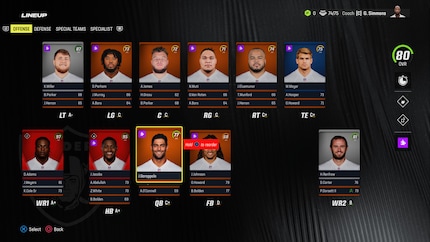 Nella schermata di formazione di «Madden NFL 24» ho impostato il depth chart della mia squadra.