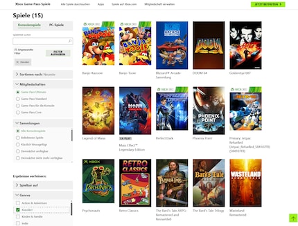 Posso filtrare l'offerta Game Pass in base ai classici, ma la selezione è limitata a 15 titoli.