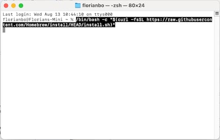 Questo comando carica e avvia lo script di installazione ufficiale di «Homebrew».