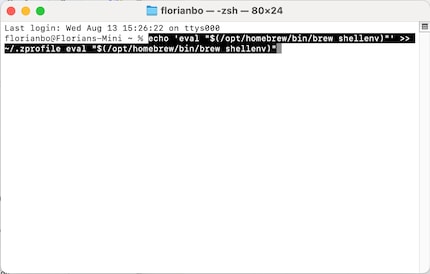 Il tuo terminale trova così il programma «Homebrew».